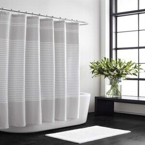 NEW Package Vera Wang Shower Curtain, Cotton with Hook Holes Top (Seersucker)